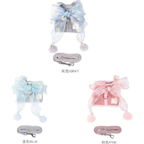 Fairy Bowknot Pet Chest Strap Dual-purpose Breathable Dog Harness and Leash Set Cat Traction Rope Bow Tie Walking Vest for Puppy
