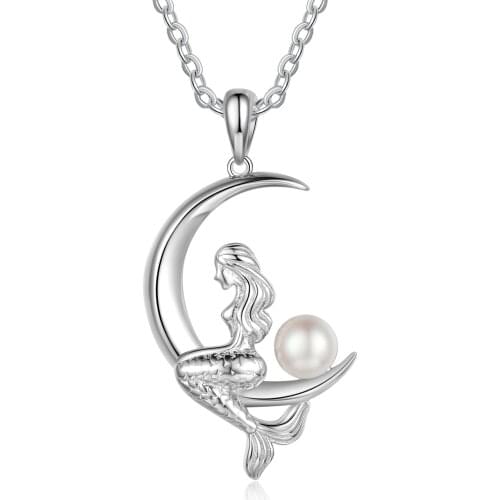 Pearl Mermaid Moon Necklaces Pendants With Zircon Womens Neck Chain Choker Fashion Jewelry Wedding Necklaces for Women 2021