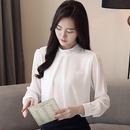Womens Blouse Long Sleeve Round Neck Chiffon Shirt Solid Color Top Womens Tops and Blouses