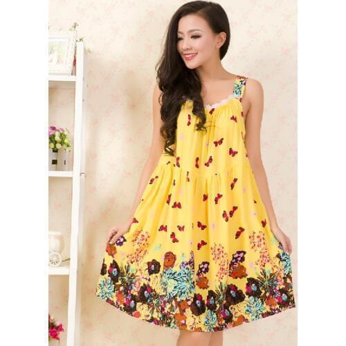 Women Cotton Nightgown Floral Sleep Dress Sleeveless Sleep Shirt Fashion Night Shirt Sexy Nightwear Casual Home Dress