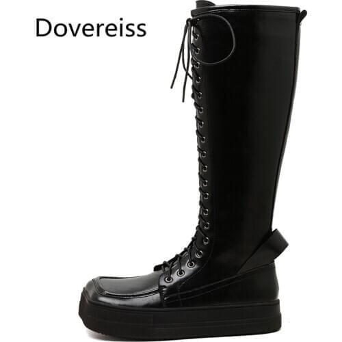 Dovereiss Fashion Womens Shoes Winter Sexy Elegant Concise Mature ankle platform Square toe Cross tied Knee high boots 34-39