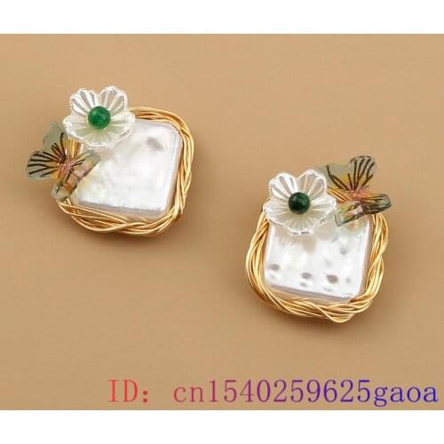 White Baroque Pearl Ear studs Natural 925 Silver Gifts Women Amulet Fashion Chalcedony Jewelry Earrings Gemstone Charm