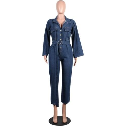 Fashion Streetwear Denim Jumpsuits Overalls Women 2020 Autumn Long Sleeve Loose Casual Jeans Romper Jumpsuit Clothes With Belt