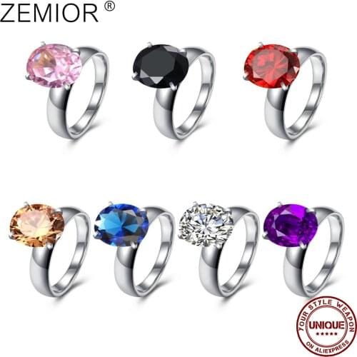 ZEMIOR Stainless Steel Rings For Women plating Platinm Inlay 7 Colors Oval Zircon Optional Party Romantic Gift Fashion Jewelry