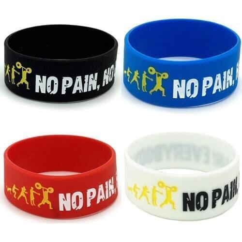 1PC Everybody Fit No Pain No Gain Silicone Wristband Wide Band Motto Rubber Bracelets & Bangles Armband Gift