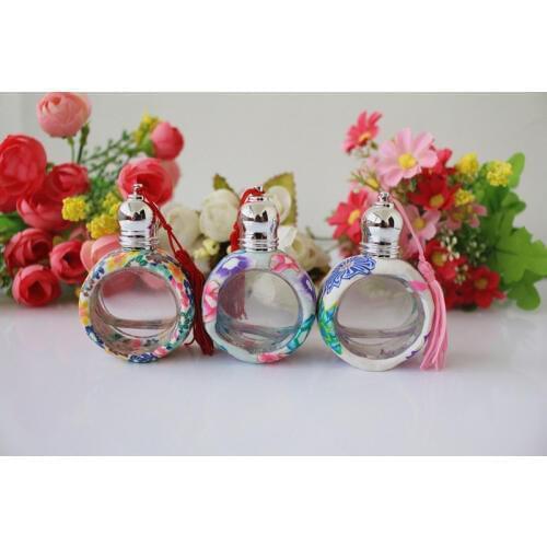 10pcs/lot roll on bottle 9ml polymer clay perfume bottle refillable small essential oil glass bottle portable