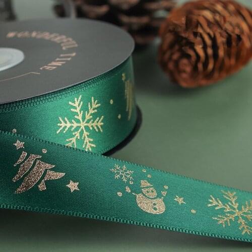 25mm 50yards Christmas Ribbon Gold Stamp Snow Tree for Bow Pin Hair Accessory Flower Gift Box Wrapping Crafts Packing DIY