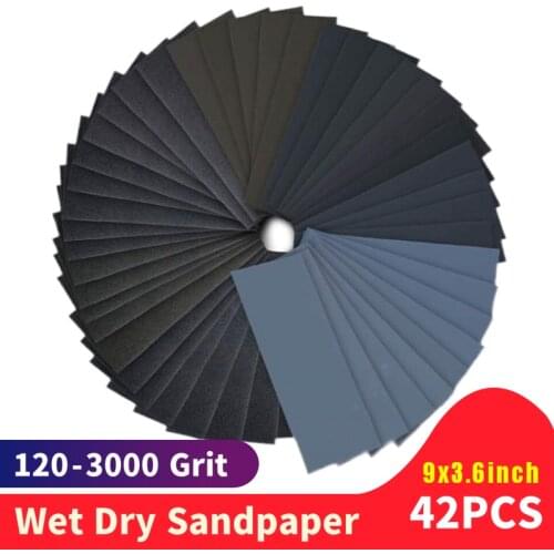 42Pcs/Set Waterproof Sandpaper 120-3000 Grit Assortment Abrasive Paper Sheets For Automotive Sanding Wood Furniture Finishing