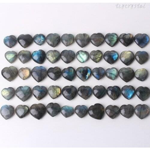 50PCS Color Flash Labradorite Heart Stone Specimen Jewelry Bulk Collection