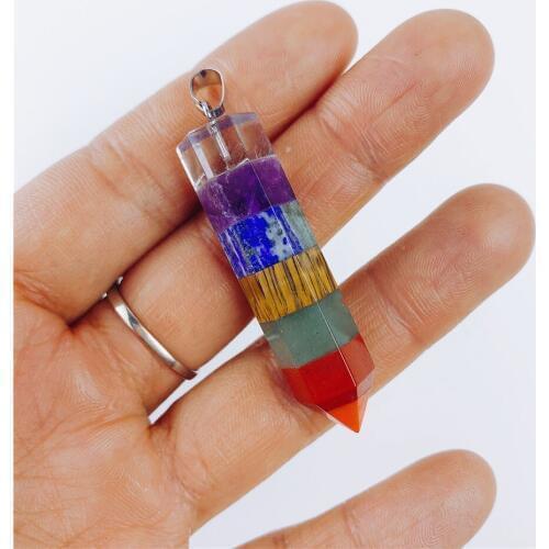 7 Chakra Rainbow Layered Natural Crystal Chakra Colorful Natural Stone Quartz ReiKi Healing Raw Quartz Lapis Pendant Necklace