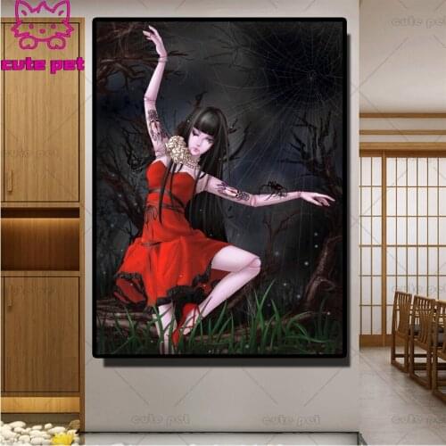 Diamond mosaic Spider tattoo woman full square round diamond embroidery icon 5d diy diamond painting 100% rhinestone drill 2020