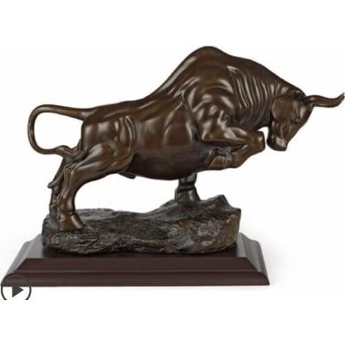 Antique Pure Copper Makes Money blades figure lucky cow copper decoration Fine Sculpture Statue bronze factory Pure statue