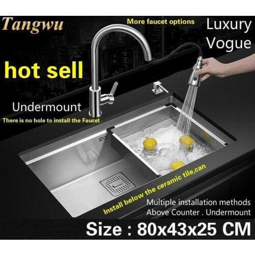 Free shipping Luxury kitchen manual sink single trough big fashion durable food grade 304 stainless steel hot sell 800x430 MM
