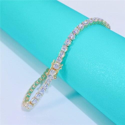 Moissanite Tennis Chain Bracelet S925 Sterling Silver Bangle White Gold Plated Luxurious Women Fine Jewelry