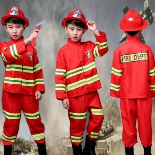 Childrens Day Roleplay Fireman Drill Fancy Boy Clothes Baby Girl Jacket Helmet Performance Clothing Halloween Costumes for Kids
