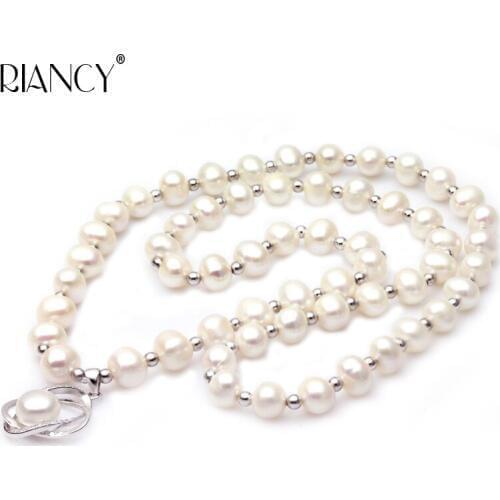 Real White Freshwater Pearl long Necklace 60cm for Women 925 Sterling Silver Jewelry wedding gift