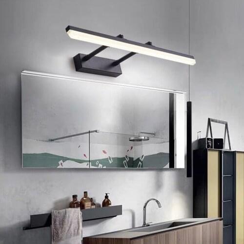 FKL Modern LED Mirror Light Black Simple Bathroom Bathroom Light Retractable Adjustable Light Pole Toilet Mirror Cabinet Light