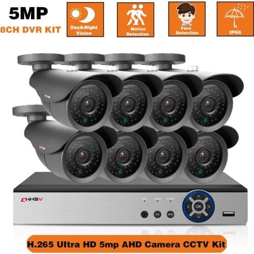 H.265 8 Channel DVR Kit 5MP CCTV Camera Security System Kit 8CH Outdoor Night Vision Bullet Camera Video Surveillance Set XMEYE