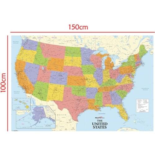 150x100cm Non-woven Map of United States with Details For Beginner And Education