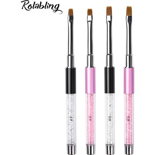 Nail Brush Flat Head 4# 6# Crystal Acrylic Nail Art UV Gel Extension Builder Painting Drawing Brush Manicure Phototherapy Tools