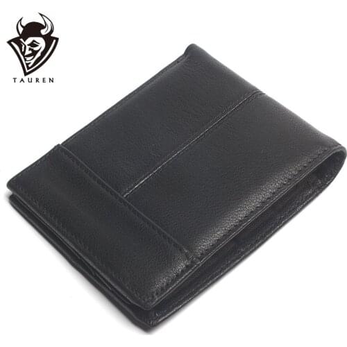 Classic Genuine Leather Men Black Wallets Coin Pocket Zipper Mens Wallet With Purse Portfolio Cartera