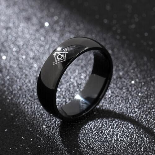 MANGOSKY 6mm Freemasons Ring Masonic Black Rings For Men Women Gold Silver Black 316L Stainless Steel Charms Jewelry