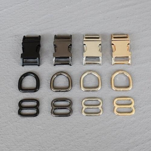50 Sets 15mm Webbing Metal Hardware D Ring Adjuster Belt Strap Slider Release Buckle Three-Piece Use For DIY Dog Collar 15-3s8