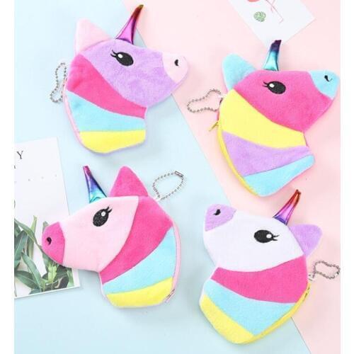 M251 Cute Cartoon Women Purses Rainbow Body Unicorn Plush Coin Purse Wallet Card Bag Girl Student Gift