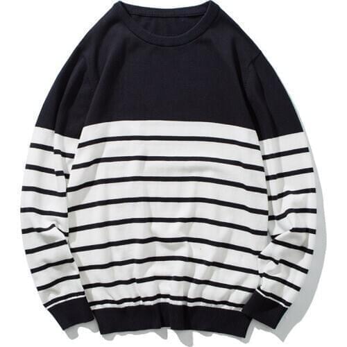 MRMT 2021 Brand Mens Knit Sweater Round Neck Slim Thick Stripe for Male Teen Knit Sweater