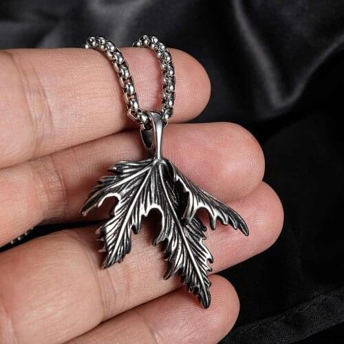 FATE LOVE Men Leaf Pendants Necklace Link Chain for Men Fashion Jewelry Stainless Steel Birthday Christmas Gift