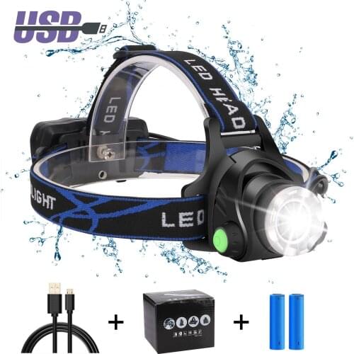 XM-L T6 LED Headlight Outdoor Zoomable Torch Emergency Light Super Bright Working Lamp 3 Modes Portable Lantern USB Charging