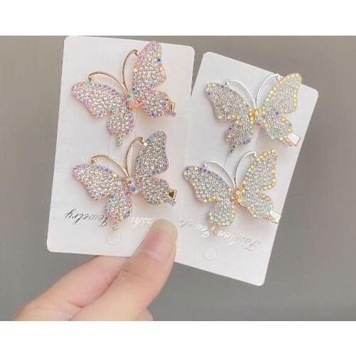 NEW Diamond Bow knot Duck Mouth Edge Girls Hair Clips HeadWear Colorful Alloy Golden Silver Female Butterfly Hairpin Headdress