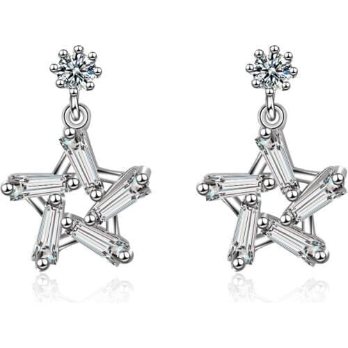 New Luxury Earrings Charm 925 Sterling Silver AAAAA Zircon Pentagram Star Earrings For Women Gift pendientes oorbellen