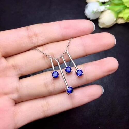Natural And Real Sapphire necklace pendant Free shipping 925 sterling silver Necklace
