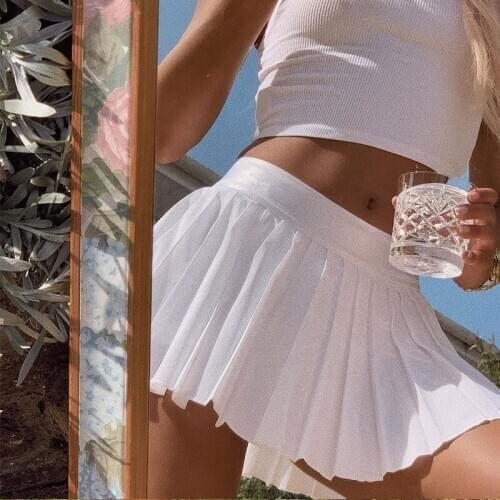 Pleated A-line Mini Skirts Women Summer Casual Solid White Short Skirts Female 2021 Fashion Black Skirts Ladies Sweet Clothing