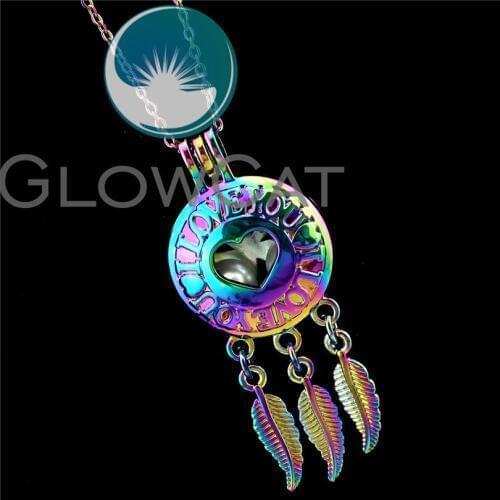 R-C741 Colorful I LOVE YOU Heart Dream Catcher Beads Cage Pendant Perfume Diffuser Aromatherapy Pearl Cage Locket Necklace