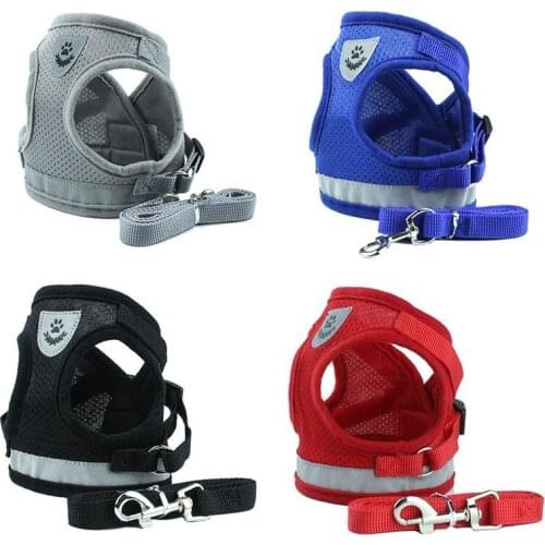 Cat Dog Adjustable Harness Vest Walking Lead Leash For Puppy Dogs Collar Polyester Mesh Harness For Small Medium Dog Cat Pet