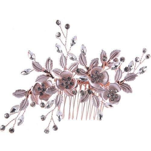Silver Color Rose Gold Wedding Hair Accessories Pearl Rhinestone Hair Comb Clip Hairpin Set Handmade Bridal Jewelry For Women
