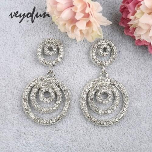 Veyofun Cute White Rhinestone Drop Earrings Wedding Hollow out Dangle Earrings for Women Fashion Jewelry Gift