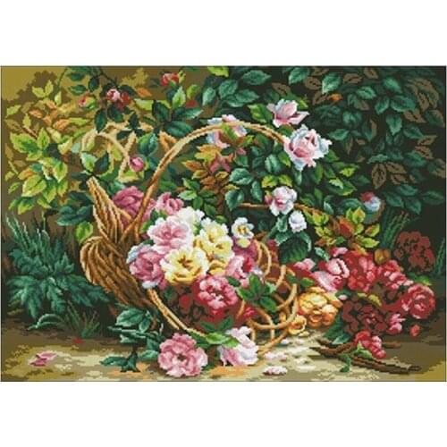 Pink rose flower basket patterns Counted Cross Stitch 11CT 14CT 18CT DIY Cross Stitch Kits Embroidery Needlework Sets home decor