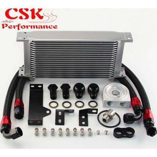 19 Row Engine Oil Cooler Kit w/Filter Adapter Fits For Subaru WRX 06-07 EJ20 EJ25 Silver / black