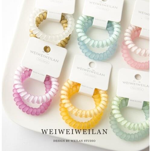 2 piece cards of super sweet candy color transparent frosted phone line hair ring simple and seamless bracelet hair accessory