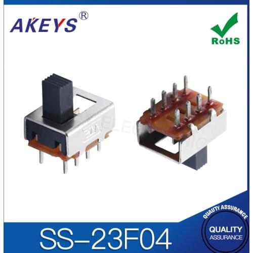 30PCS SS-23F04 2P3T Double pole three throw 3 position slide switch 8 solder lug pin verticle type without fixed pin