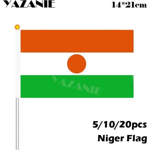 YAZANIE 14*21cm 5/10/20pcs 2018 Niger National Hand Flag Polyester Small Size Flying Banner 2018 World Countries Custom Flag