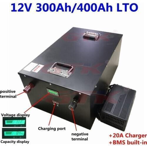 12V LTO batttery 12V 300A 400Ah lithium titanate battery BMS 5S max 10c fast Charge for solar system motorhome +20A Charger