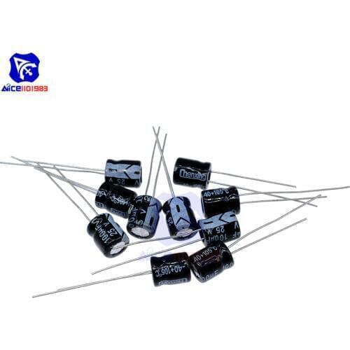 50PCS/Lot Redial Lead Aluminum Electrolytic Capacitor 25V 100uF Capacitance 5*11mm High Frequency Low ESR Electrolytic Capacitor