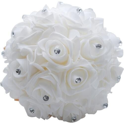 White Wedding Bouquets Crystal PE Roses Bridal Holding Bridesmaid Wedding Hand Bouquet Artificial Fake Flowers PH027