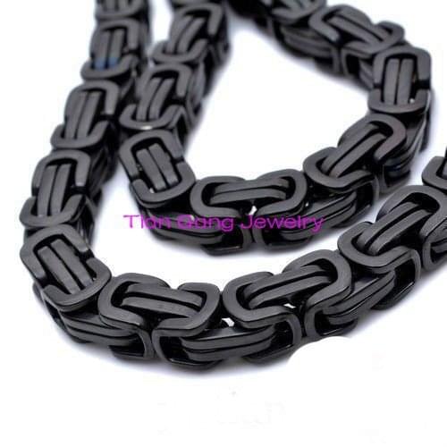 Fashion Black Tone Byzantine Box Chain Stainless Steel Necklace 8.5mm Mens Boys Chain Necklace or Bracelet Fashion Jewelry