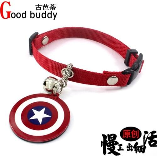 Disney Captain America Cartoon Pet Collar Charm Cat Neck Ring Copper Bell Small and Medium-sized Dog Neck Strap Spider-Man