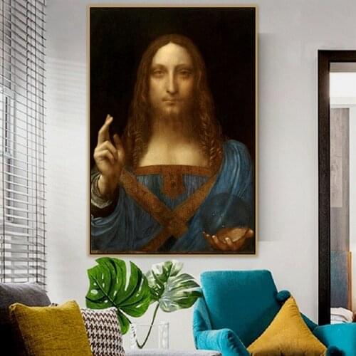 Leonardo Da Vinci Old Famous Master Artist Salvator Mundi Canvas Painting Poster and Print for Living Room Decor Wall Art